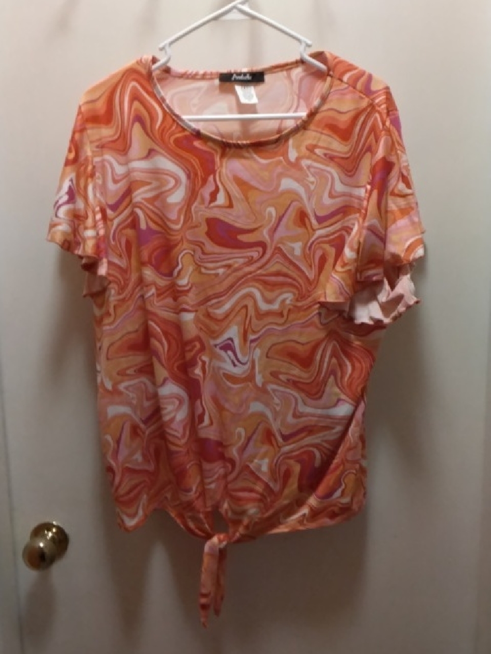 Rani Arabella Orange & Pink Marble Tie-Front Short Sleeve Top